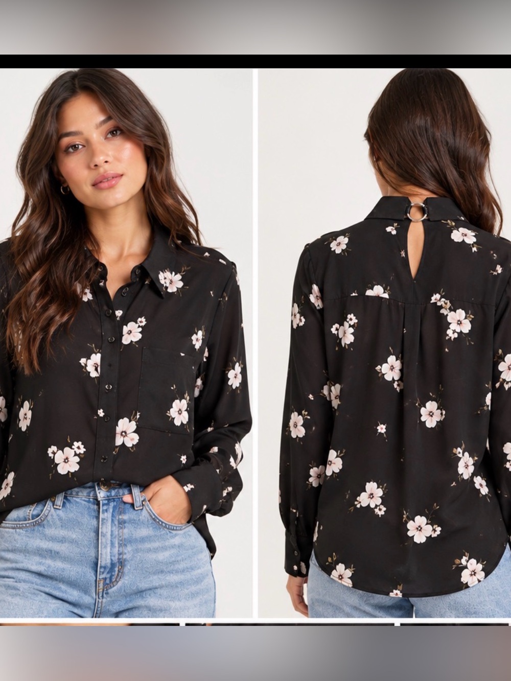 Black Floral Button-Up Shirt